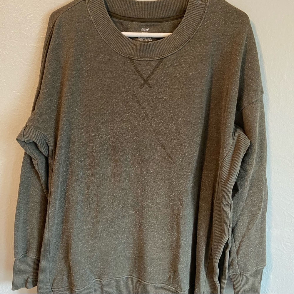 Aerie Olive green crewneck longline sweatshirt size medium